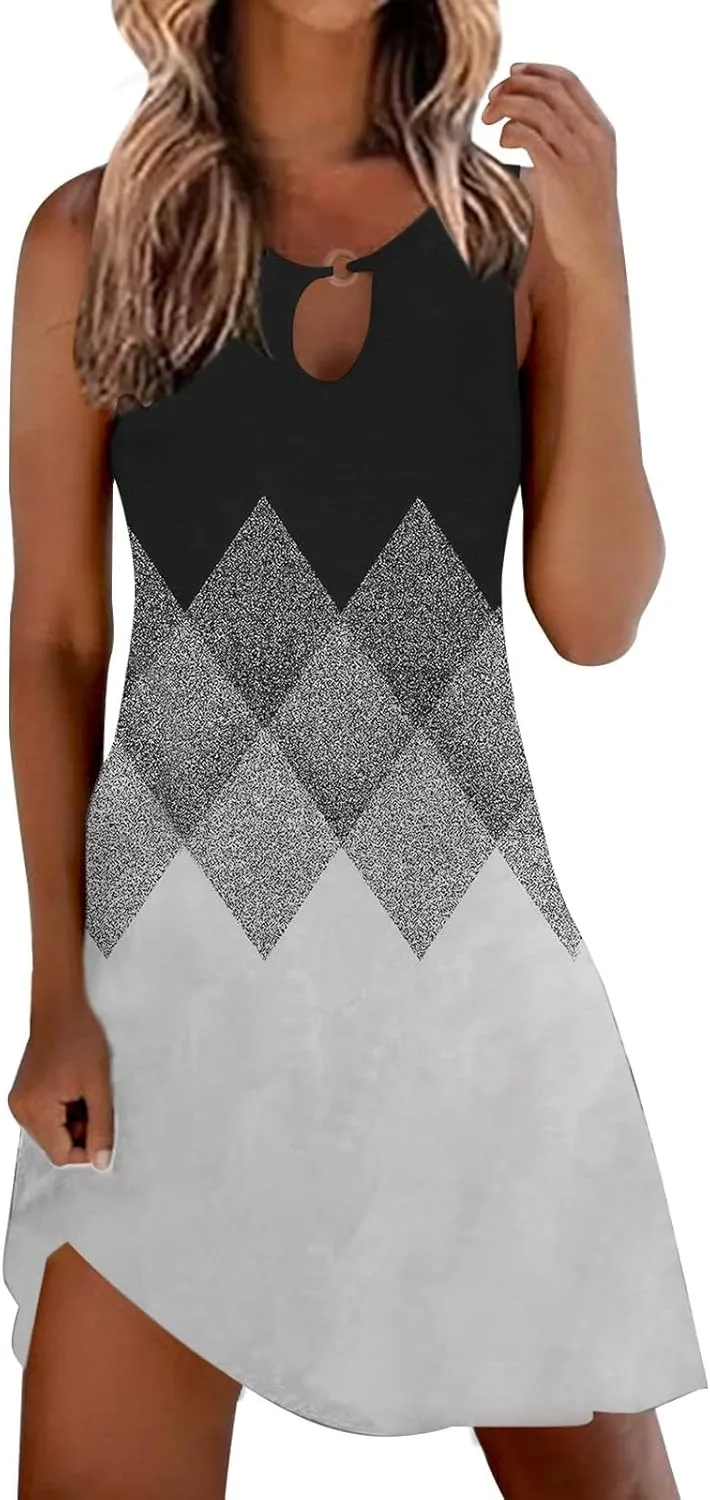 Sun Dresses for Women 2025 Summer Dress Loose V Neck Sleeveless Sundresses Swimsuit Coverup with Pockets Floral Tank Dresses