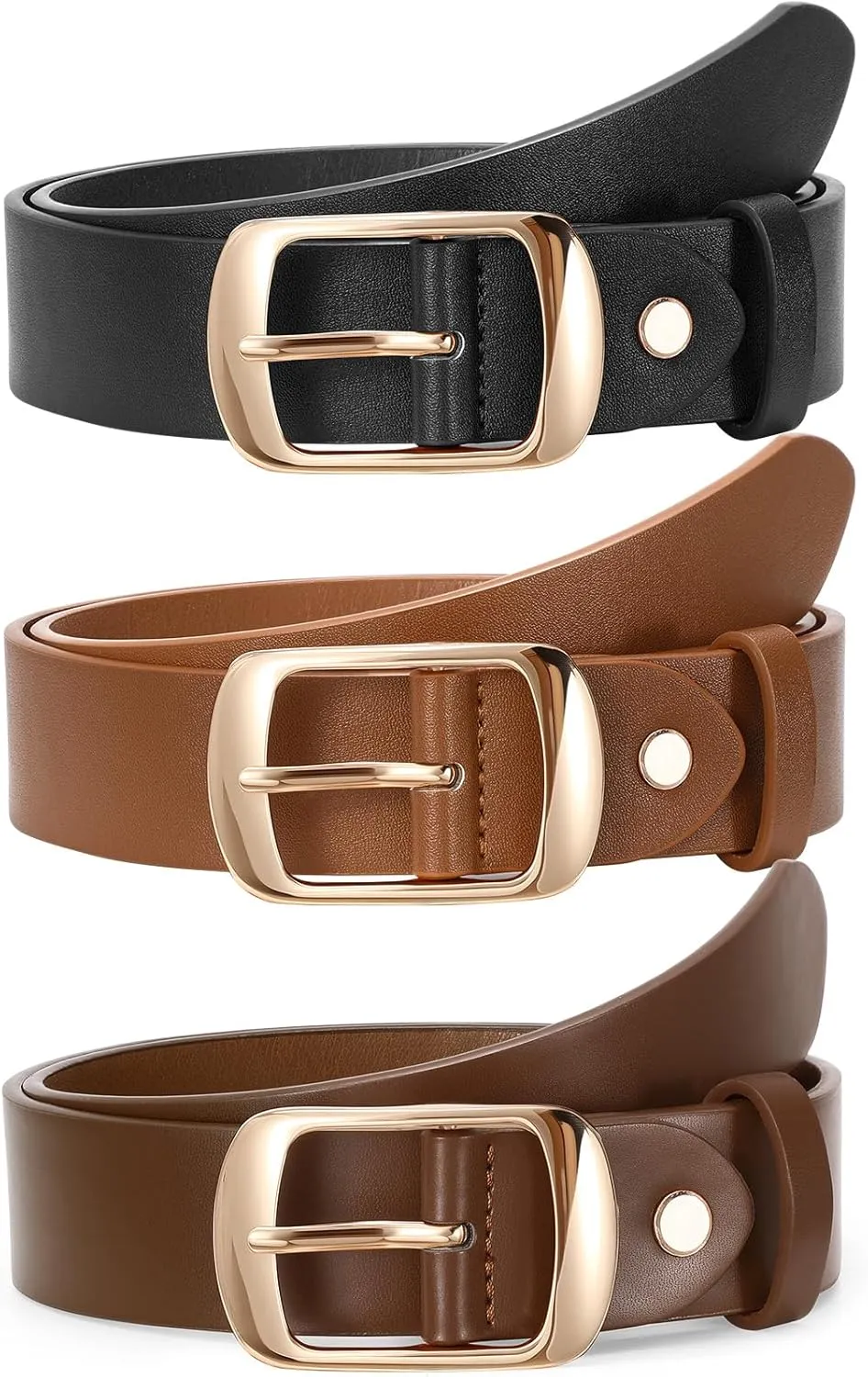 SUOSDEY 3 Pack Fashion Womens Leather Belts, Soft Leather Waist Belt with Pin Buckle for Jeans Pants,width 1.3"
