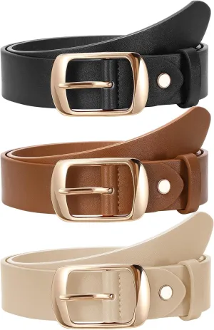 SUOSDEY 3 Pack Fashion Womens Leather Belts, Soft Leather Waist Belt with Pin Buckle for Jeans Pants,width 1.3"