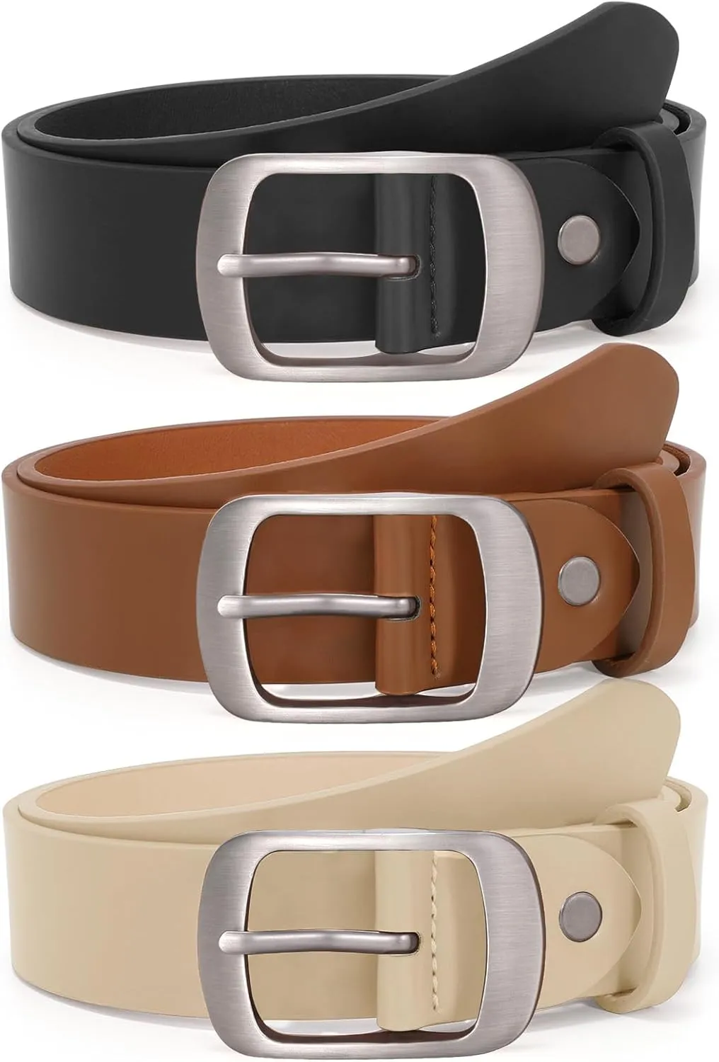 SUOSDEY 3 Pack Fashion Womens Leather Belts, Soft Leather Waist Belt with Pin Buckle for Jeans Pants,width 1.3"