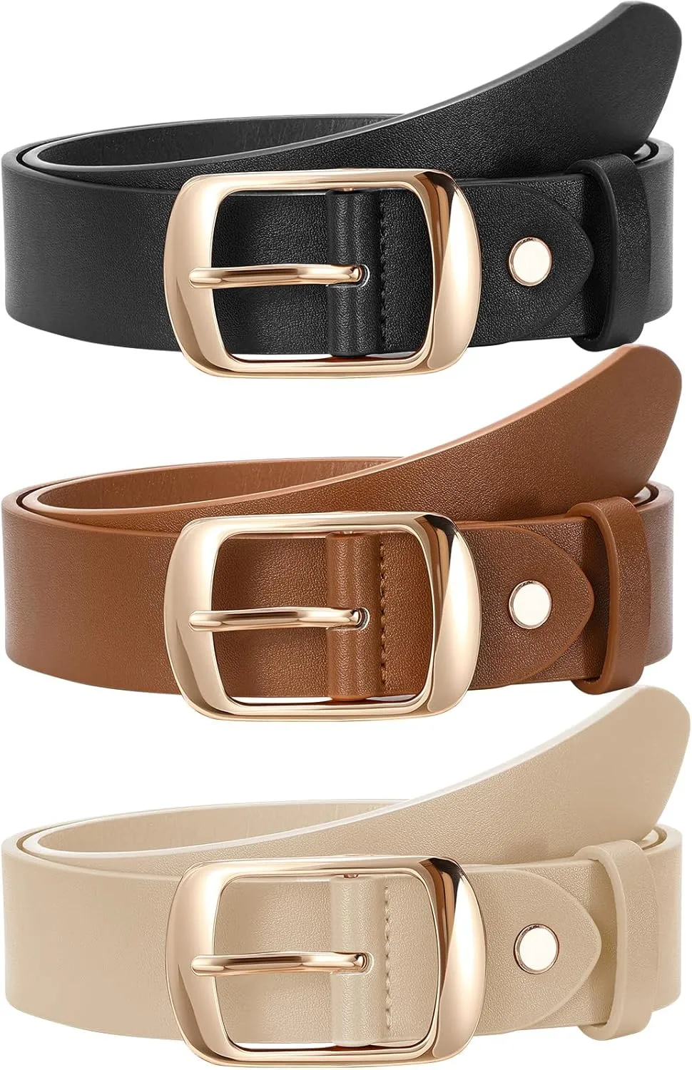 SUOSDEY 3 Pack Fashion Womens Leather Belts, Soft Leather Waist Belt with Pin Buckle for Jeans Pants,width 1.3"
