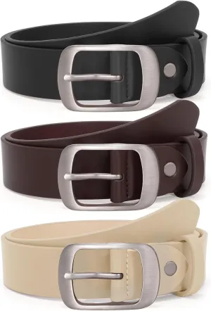 SUOSDEY 3 Pack Fashion Womens Leather Belts, Soft Leather Waist Belt with Pin Buckle for Jeans Pants,width 1.3"