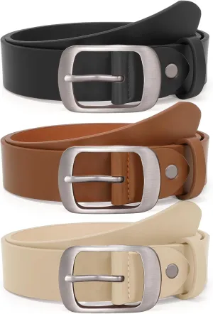 SUOSDEY 3 Pack Fashion Womens Leather Belts, Soft Leather Waist Belt with Pin Buckle for Jeans Pants,width 1.3"