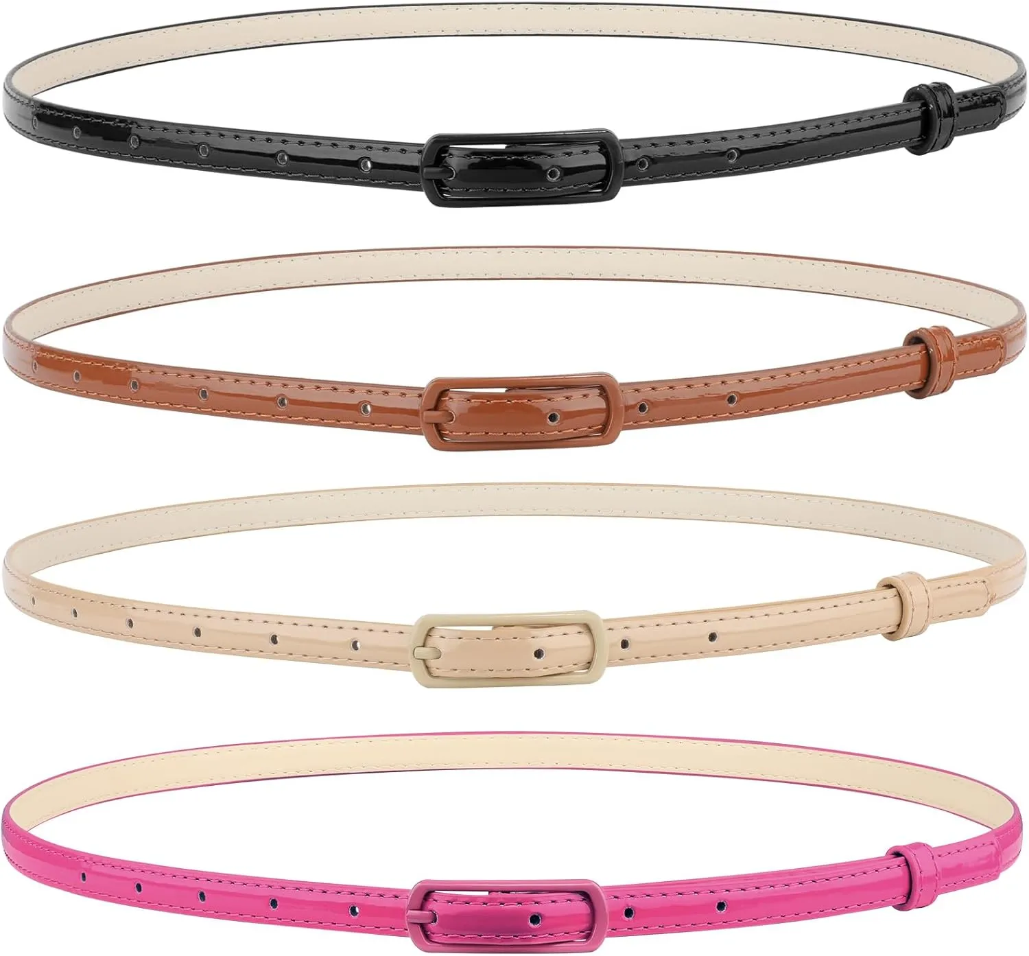 SUOSDEY 4 Pack Thin Belts for Women Skinny Leather Belts with Metal Buckle for Dresses Pants Jeans