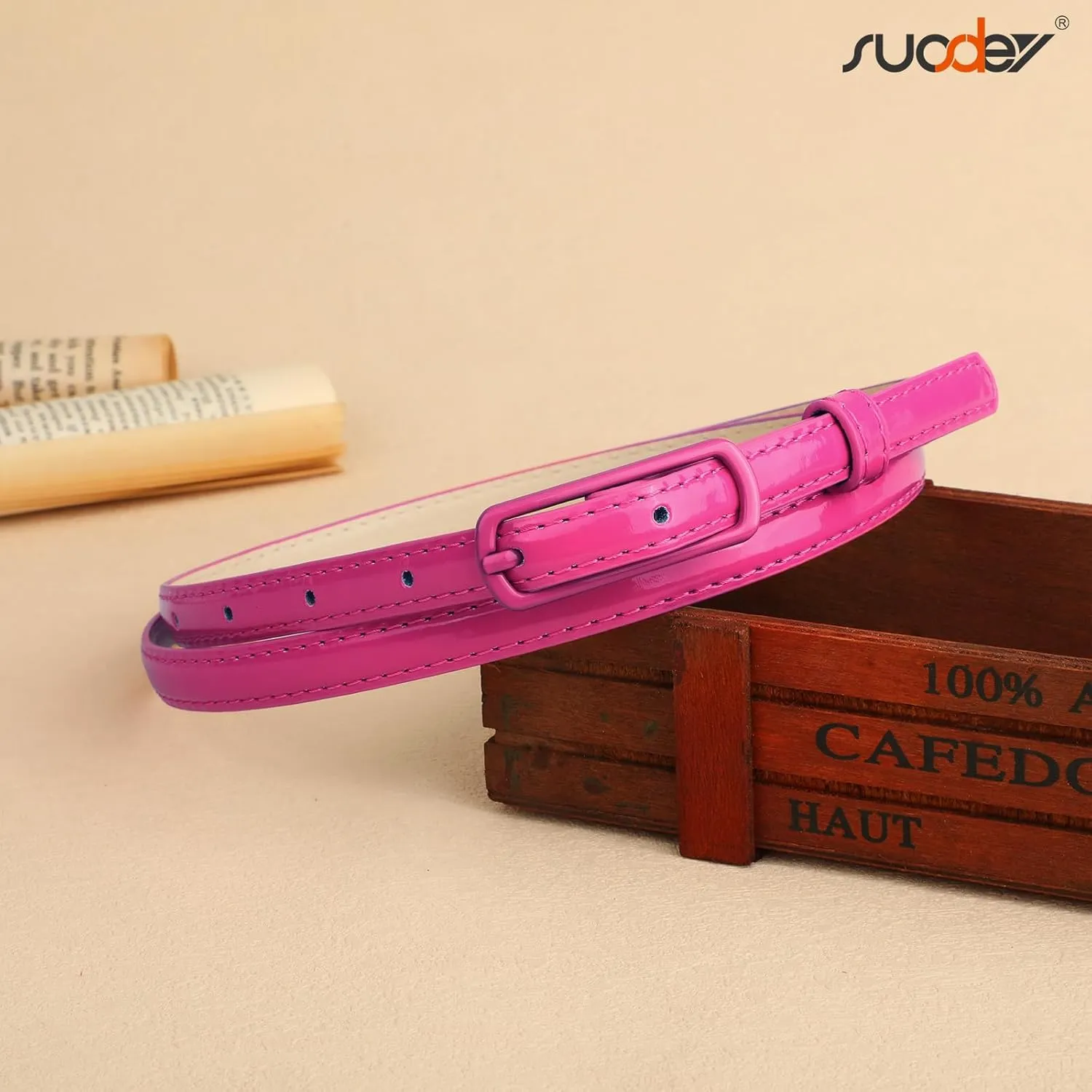 SUOSDEY 4 Pack Thin Belts for Women Skinny Leather Belts with Metal Buckle for Dresses Pants Jeans