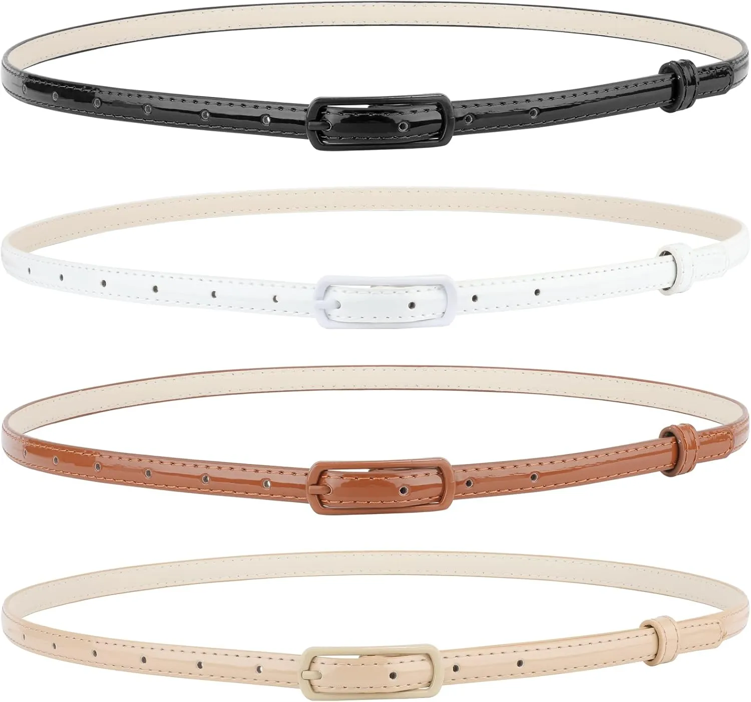 SUOSDEY 4 Pack Thin Belts for Women Skinny Leather Belts with Metal Buckle for Dresses Pants Jeans