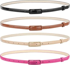 SUOSDEY 4 Pack Thin Belts for Women Skinny Leather Belts with Metal Buckle for Dresses Pants Jeans
