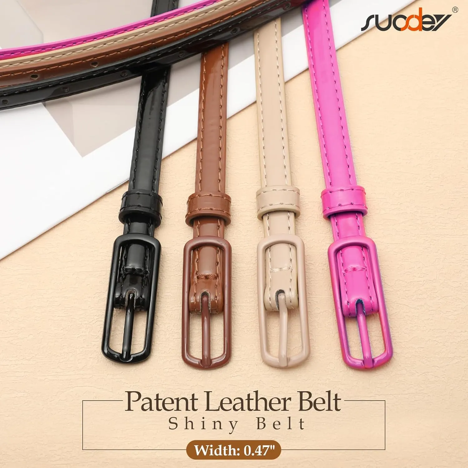 SUOSDEY 4 Pack Thin Belts for Women Skinny Leather Belts with Metal Buckle for Dresses Pants Jeans