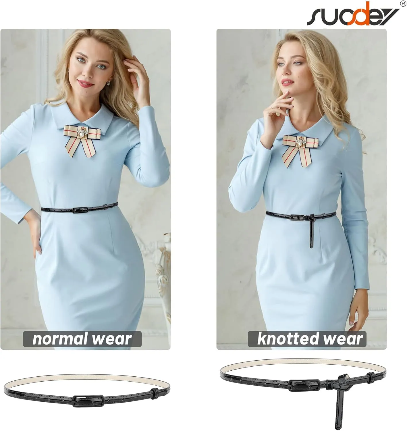SUOSDEY 4 Pack Thin Belts for Women Skinny Leather Belts with Metal Buckle for Dresses Pants Jeans