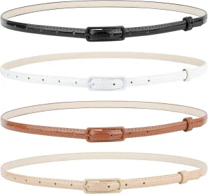SUOSDEY 4 Pack Thin Belts for Women Skinny Leather Belts with Metal Buckle for Dresses Pants Jeans