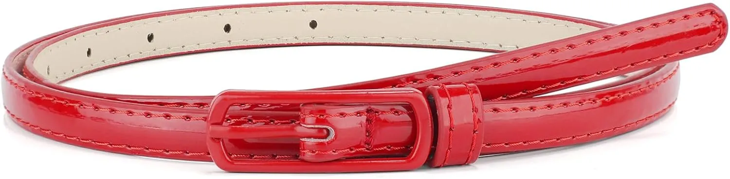 SUOSDEY 4 Pack Thin Belts for Women Skinny Leather Belts with Metal Buckle for Dresses Pants Jeans