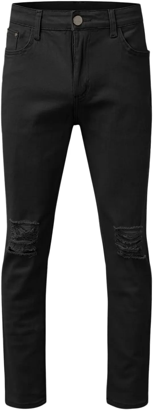 Taped Slim Fit Denim Jeans for Men Stretchy Ripped Skinny Jeans Straight Leg Fashion Comfort Denim Pants Ripped Jeans