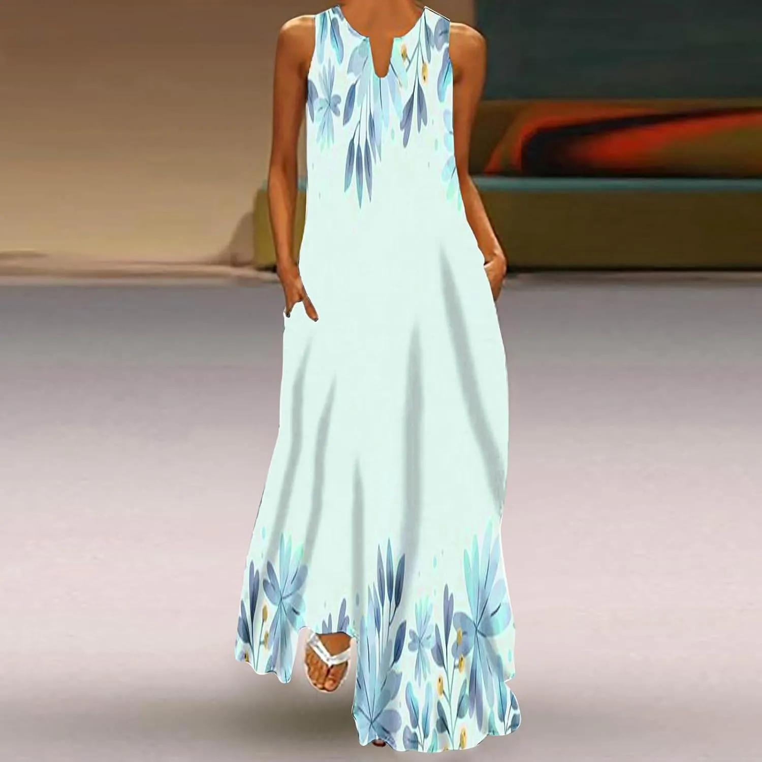 Tie Dye Dress for Women Floral Print Beach Vacation Cruise Outfits Fashion Sleeveless Beach Sundress