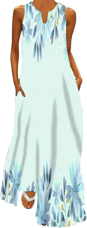 Tie Dye Dress for Women Floral Print Beach Vacation Cruise Outfits Fashion Sleeveless Beach Sundress