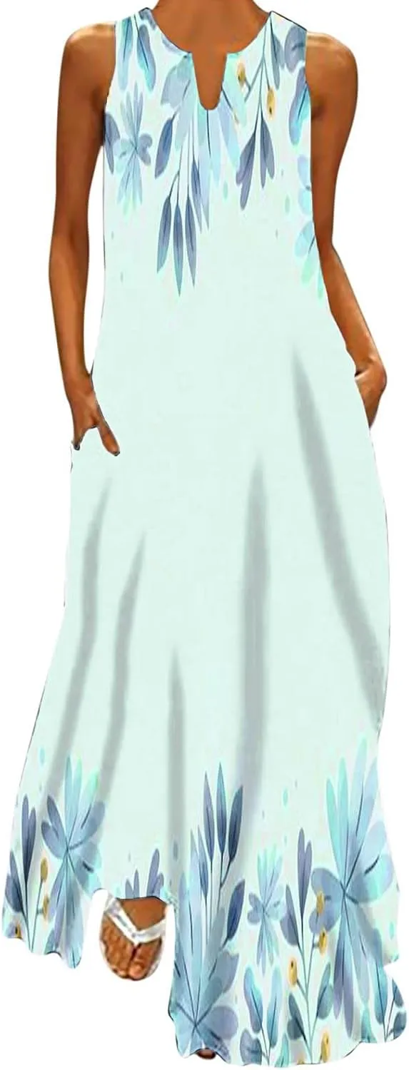 Tie Dye Dress for Women Floral Print Beach Vacation Cruise Outfits Fashion Sleeveless Beach Sundress