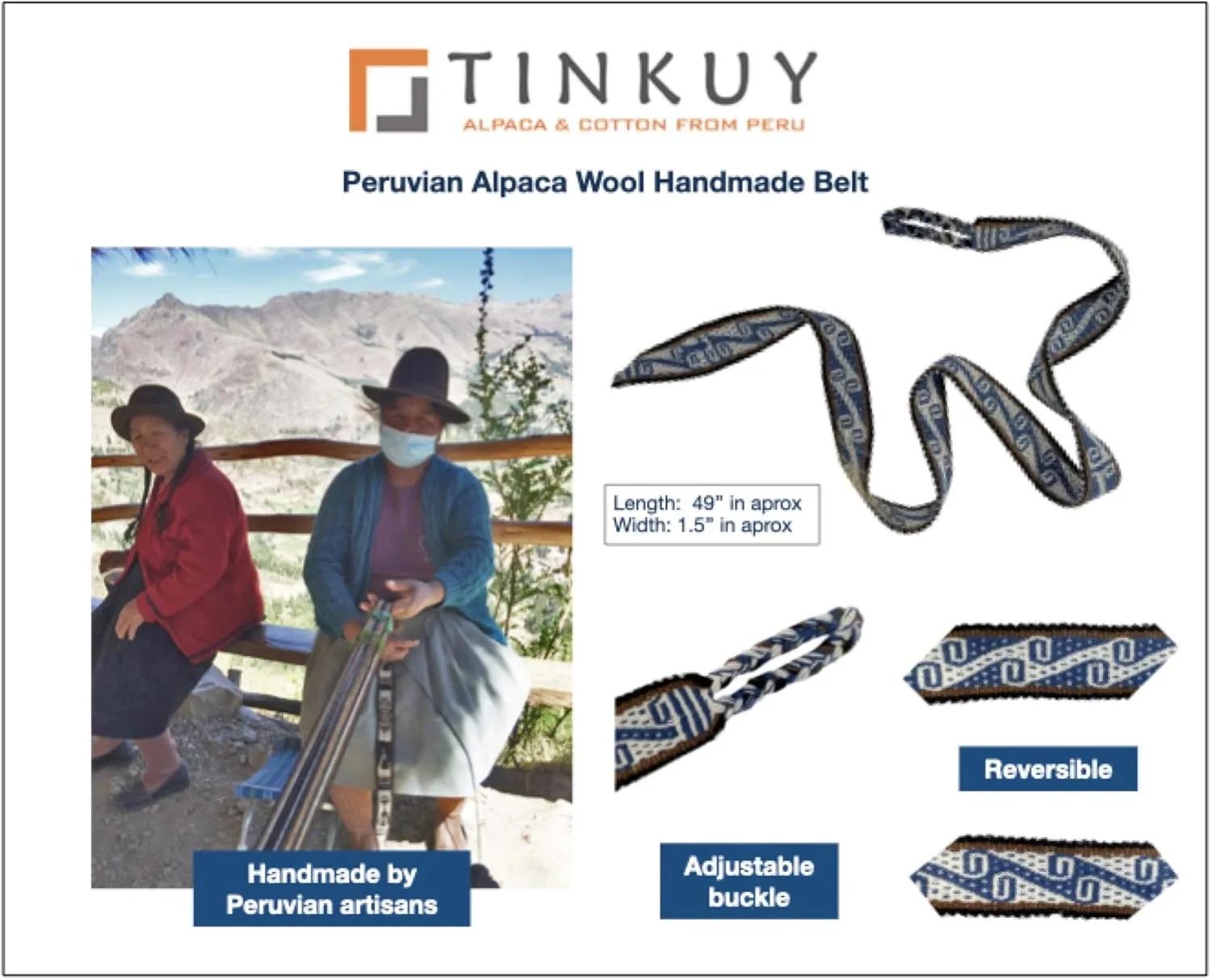 TINKUY PERU Handwoven Women’s Adjustable Waist Belt, One Size