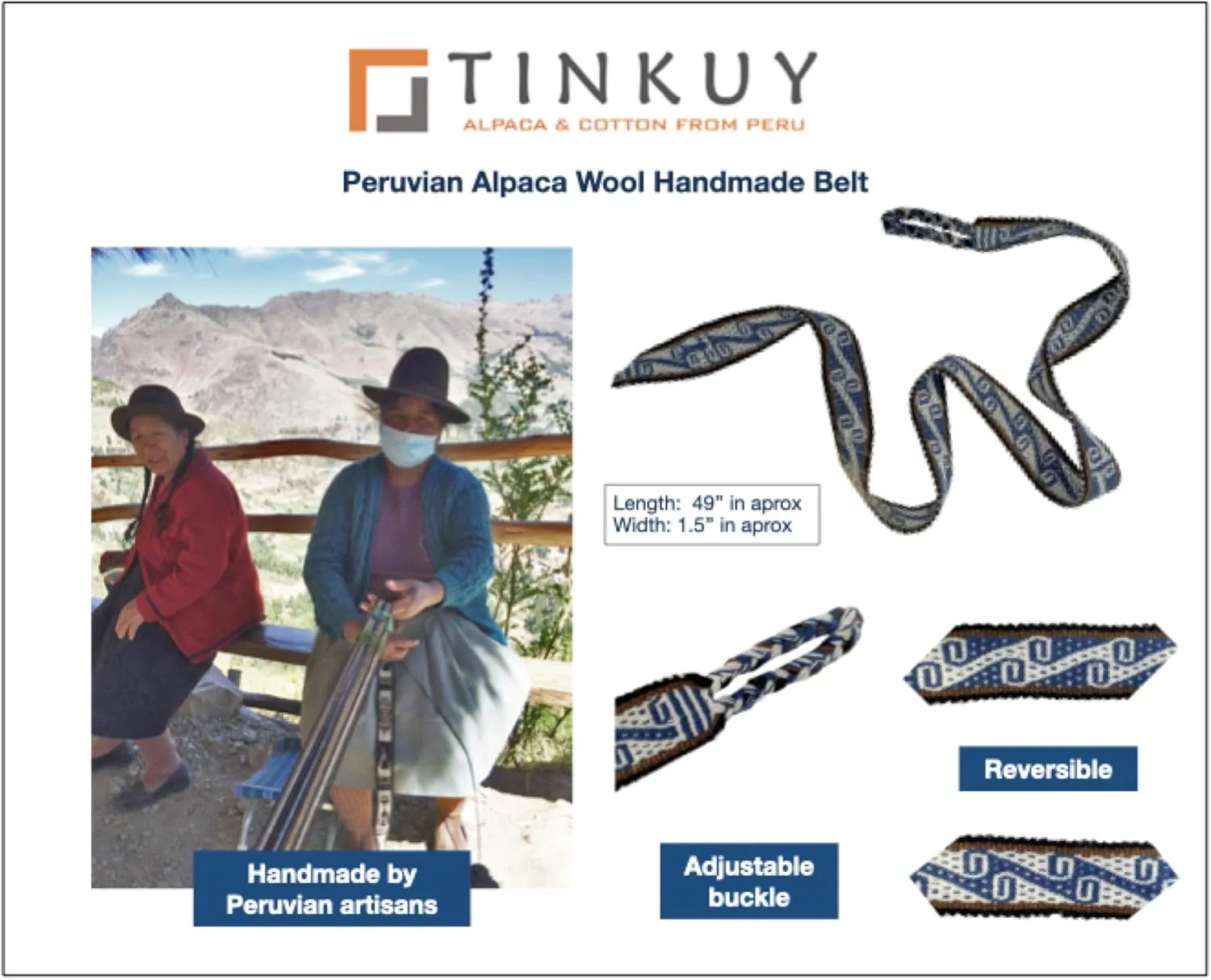TINKUY PERU Handwoven Women’s Adjustable Waist Belt, One Size