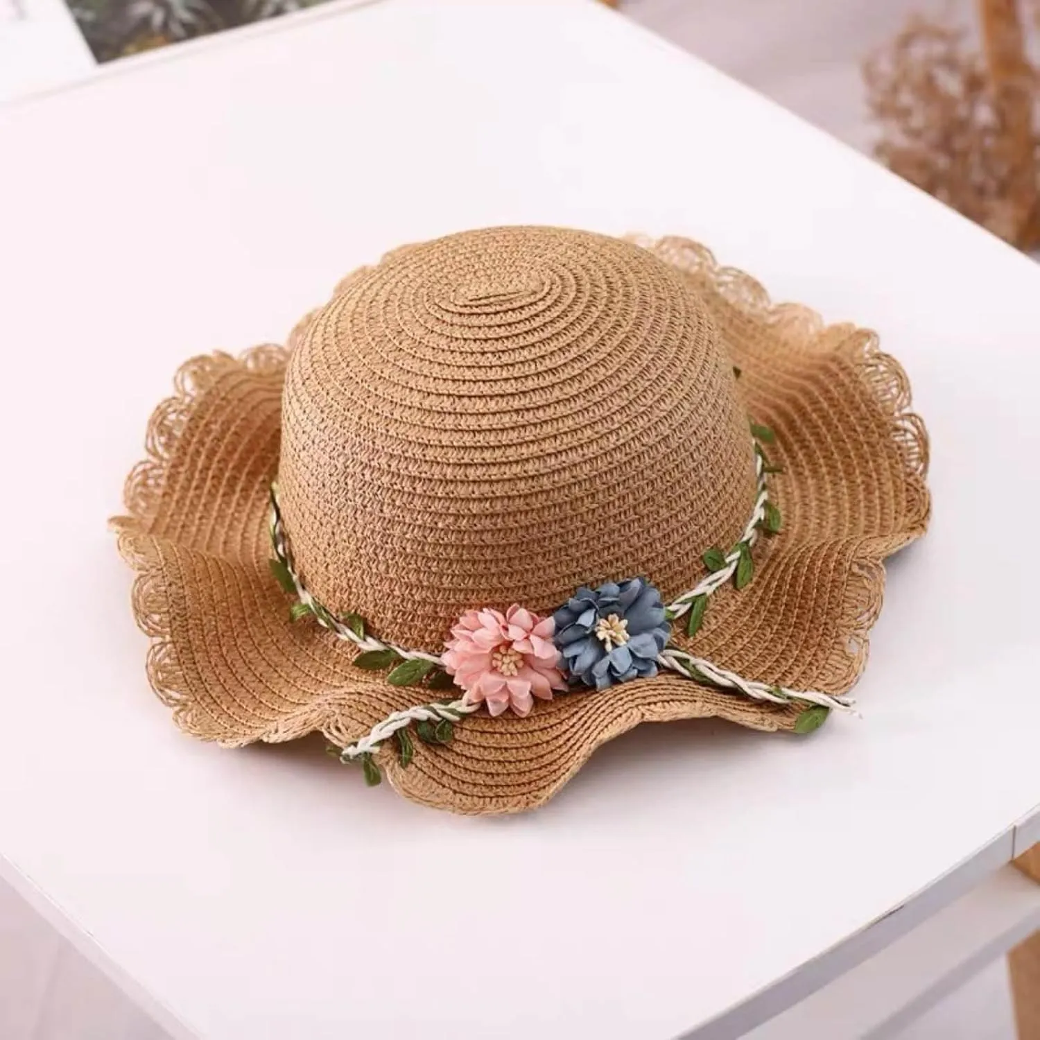 Toddler Girls Summer Hat Bag Set Wide Brim Sun Hats with Woven Bag Sun Beach Hats Sunhat Floral Tea Party Cap Hat
