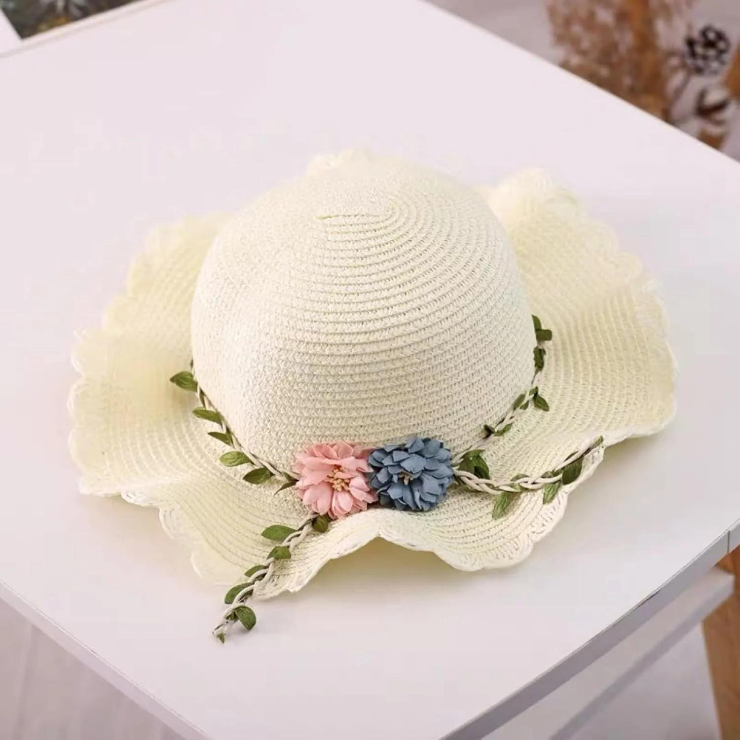 Toddler Girls Summer Hat Bag Set Wide Brim Sun Hats with Woven Bag Sun Beach Hats Sunhat Floral Tea Party Cap Hat