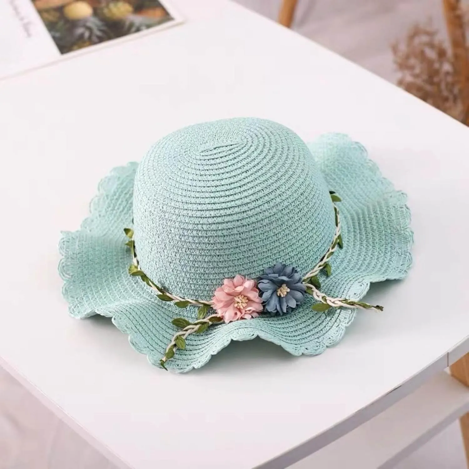 Toddler Girls Summer Hat Bag Set Wide Brim Sun Hats with Woven Bag Sun Beach Hats Sunhat Floral Tea Party Cap Hat