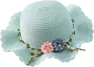 Toddler Girls Summer Hat Bag Set Wide Brim Sun Hats with Woven Bag Sun Beach Hats Sunhat Floral Tea Party Cap Hat