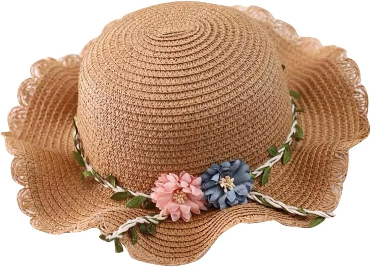 Toddler Girls Summer Hat Bag Set Wide Brim Sun Hats with Woven Bag Sun Beach Hats Sunhat Floral Tea Party Cap Hat