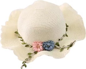 Toddler Girls Summer Hat Bag Set Wide Brim Sun Hats with Woven Bag Sun Beach Hats Sunhat Floral Tea Party Cap Hat