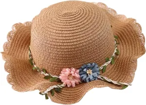 Toddler Girls Summer Hat Bag Set Wide Brim Sun Hats with Woven Bag Sun Beach Hats Sunhat Floral Tea Party Cap Hat