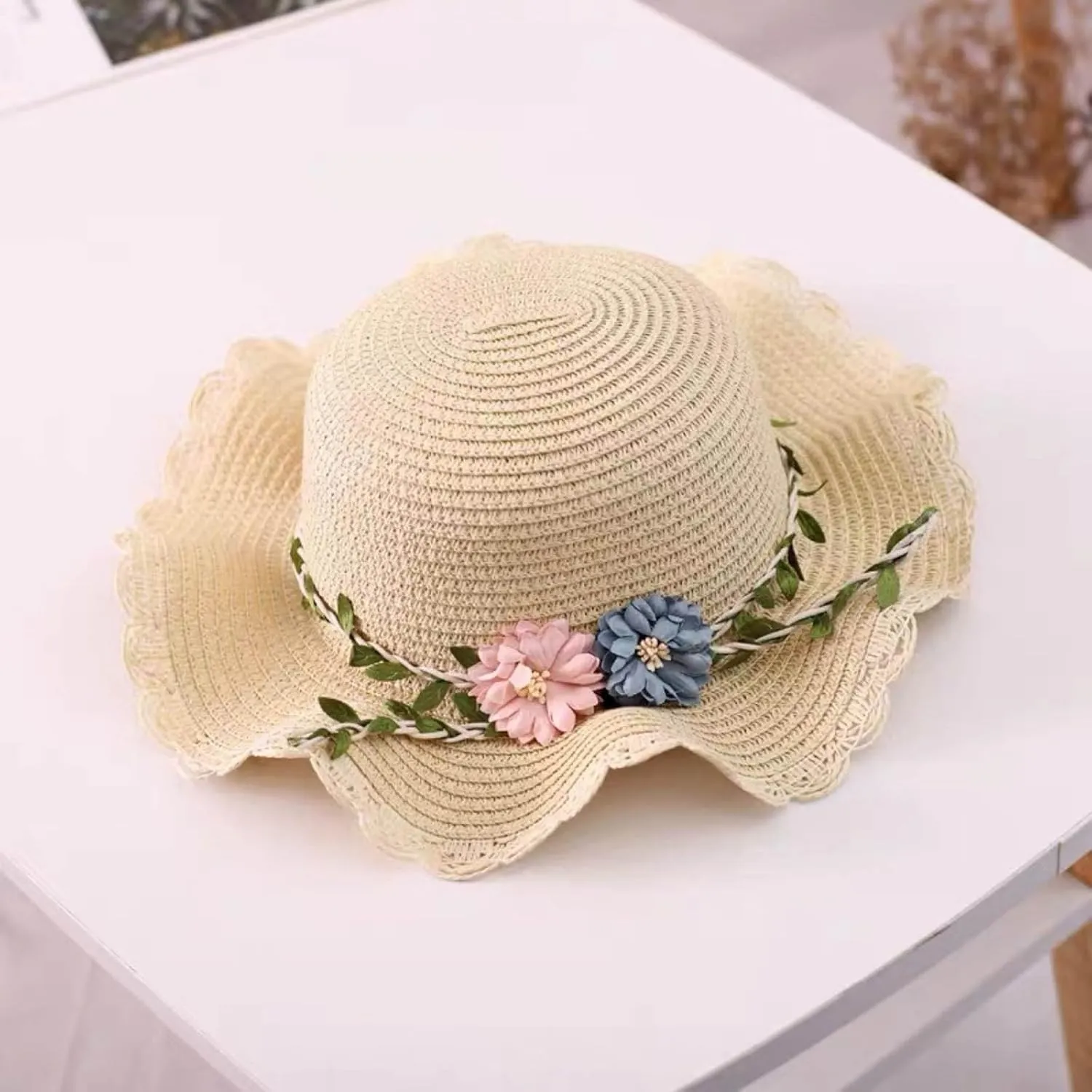Toddler Girls Summer Hat Bag Set Wide Brim Sun Hats with Woven Bag Sun Beach Hats Sunhat Floral Tea Party Cap Hat