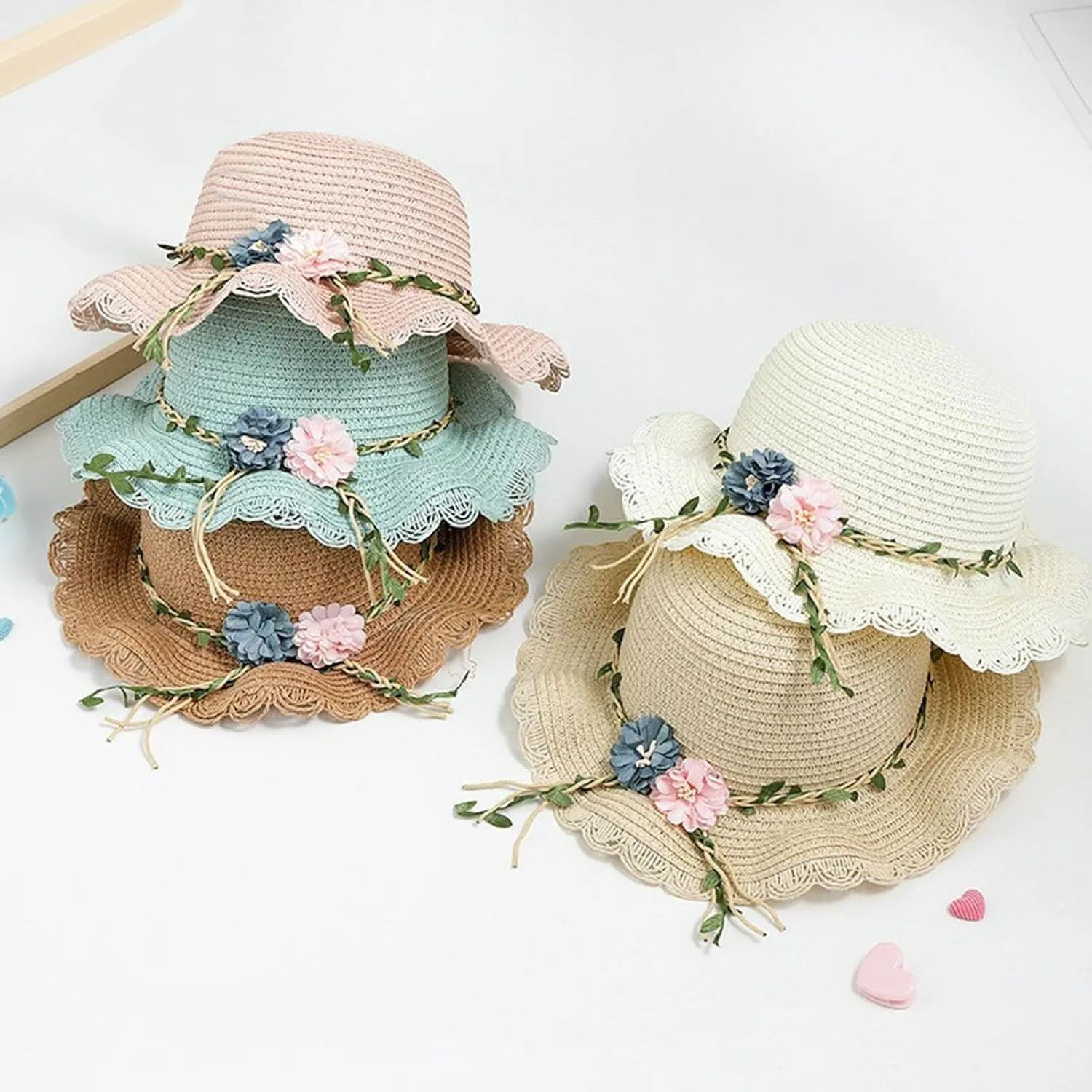 Toddler Girls Summer Hat Bag Set Wide Brim Sun Hats with Woven Bag Sun Beach Hats Sunhat Floral Tea Party Cap Hat