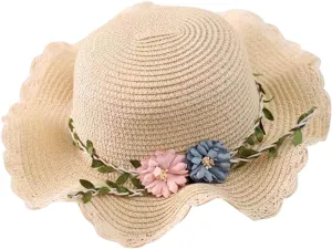 Toddler Girls Summer Hat Bag Set Wide Brim Sun Hats with Woven Bag Sun Beach Hats Sunhat Floral Tea Party Cap Hat