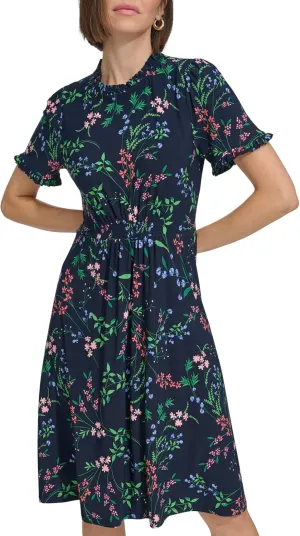 Tommy Hilfiger Women's Short Sleeve High Neck Fit & Flare Mini Dress