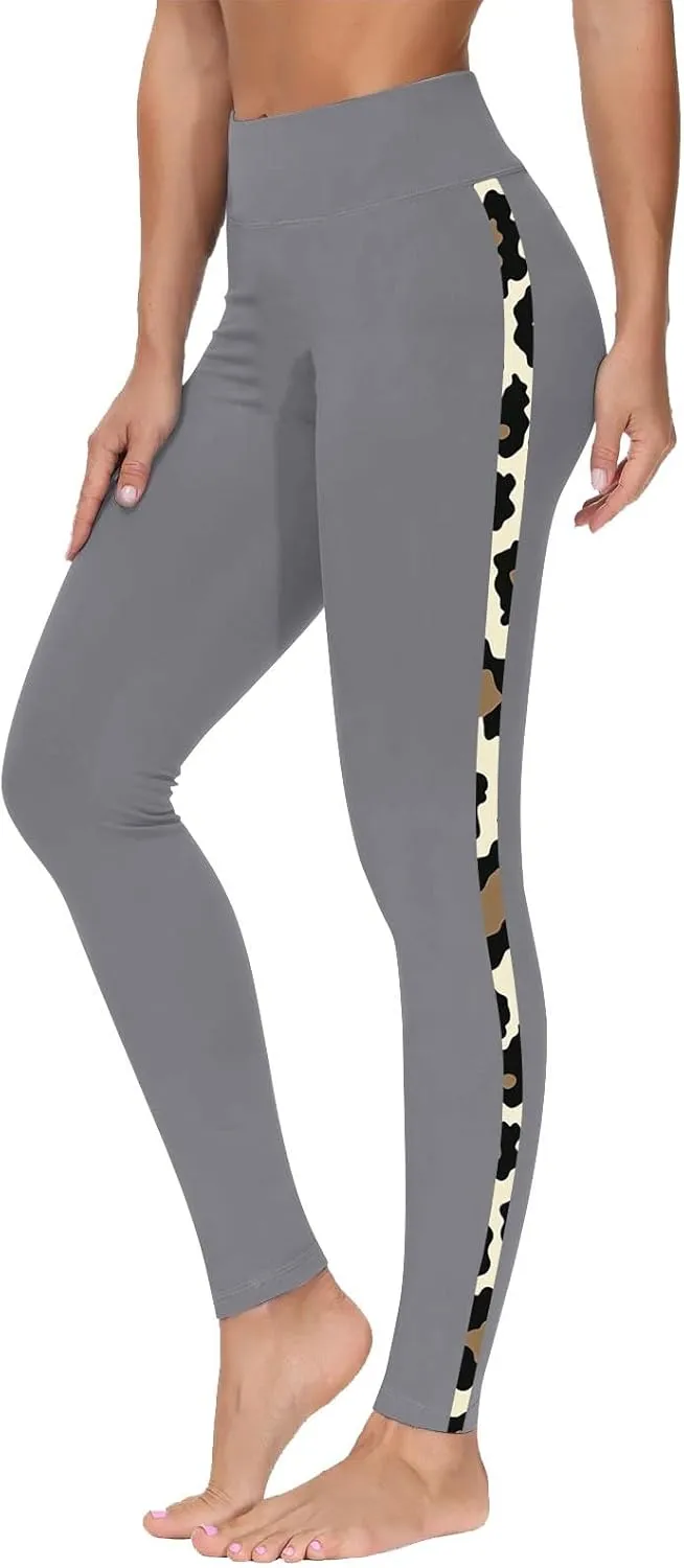 Trendy Leggings for Womens 2024 Side Camo Printed Yoga Pants High Waist Stretch Seamless Compression Trousers