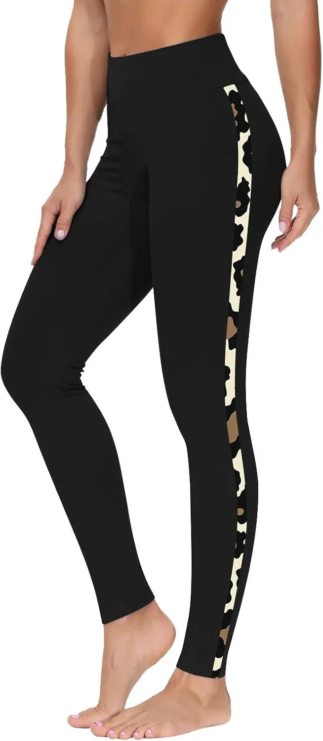 Trendy Leggings for Womens 2024 Side Camo Printed Yoga Pants High Waist Stretch Seamless Compression Trousers