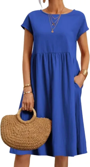Tshirt Dress for Women 2025 Casual Plus Size Summer Baggy Crew Neck Midi Dress Boho Loose Flowy Dresses with Pockets