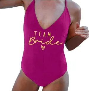 Tummy Control Bathing Suits for Women One Piece Backless Bride Swimsuit Slimming Sexy High Cut Letter Print Swim Suit