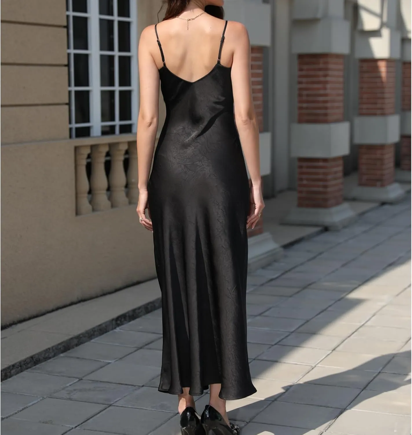 V neck Bias Cut Premium Satin Adjustable Strap Slip Maxi Dress