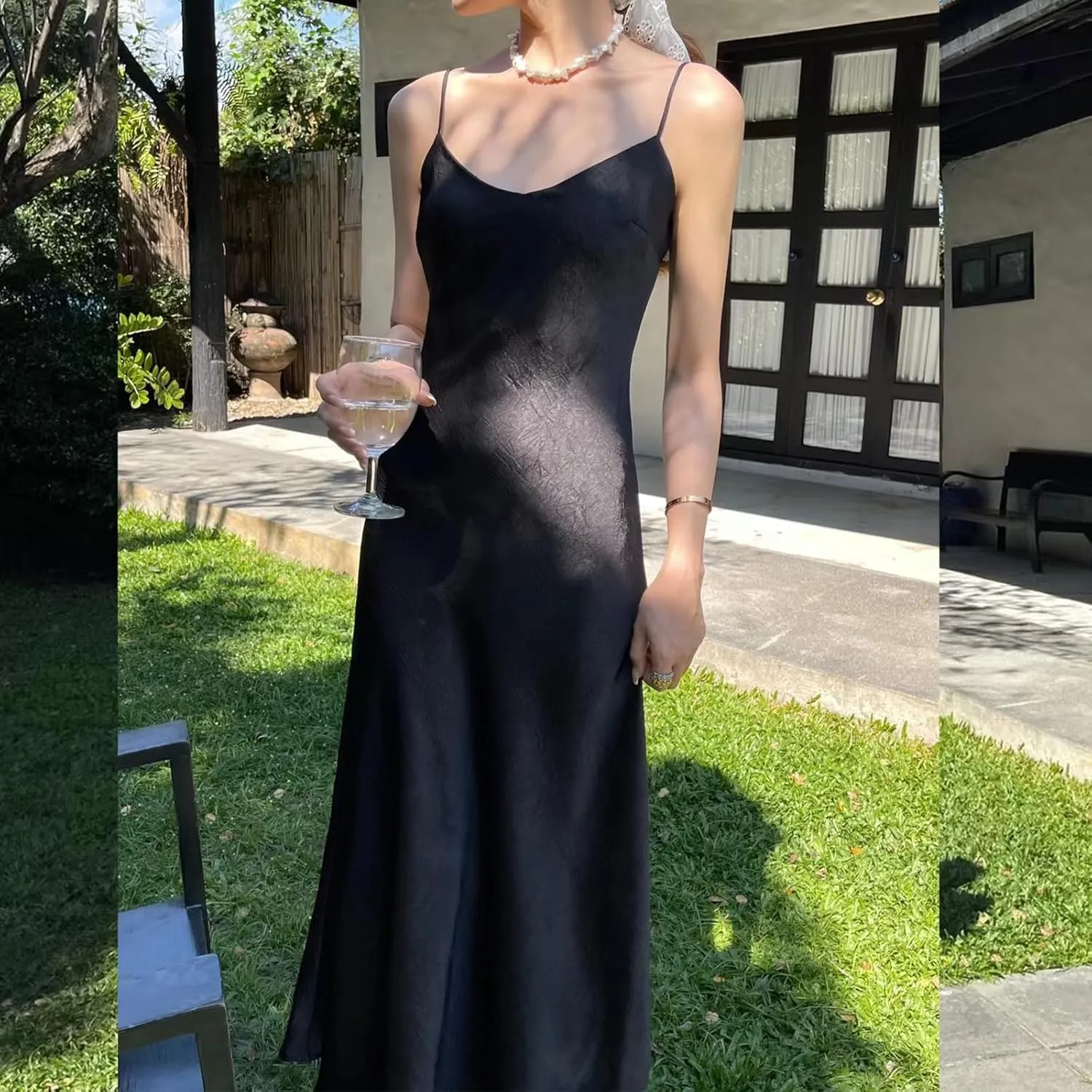 V neck Bias Cut Premium Satin Adjustable Strap Slip Maxi Dress