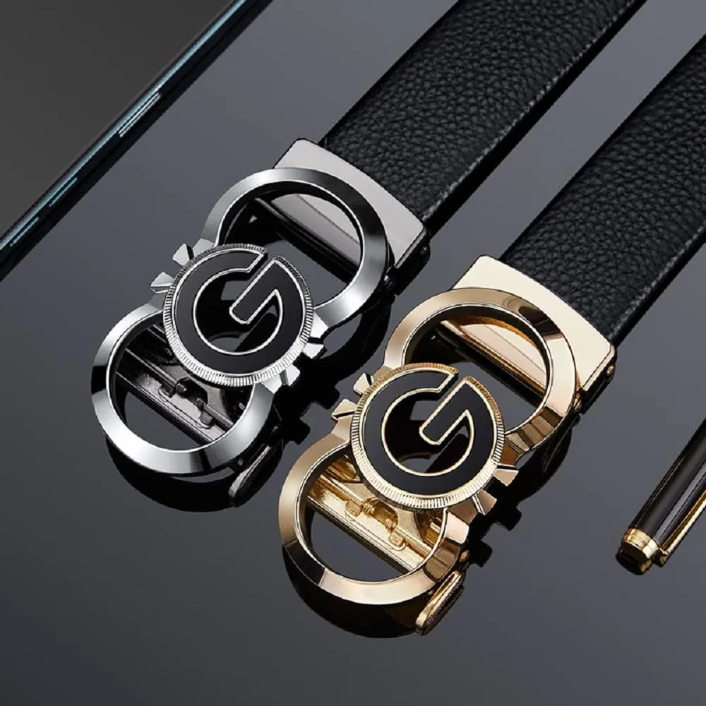 VANNANBA Leather Ratchet Belts for Men Automatic Buckle with Belt Box, Gift for Men
