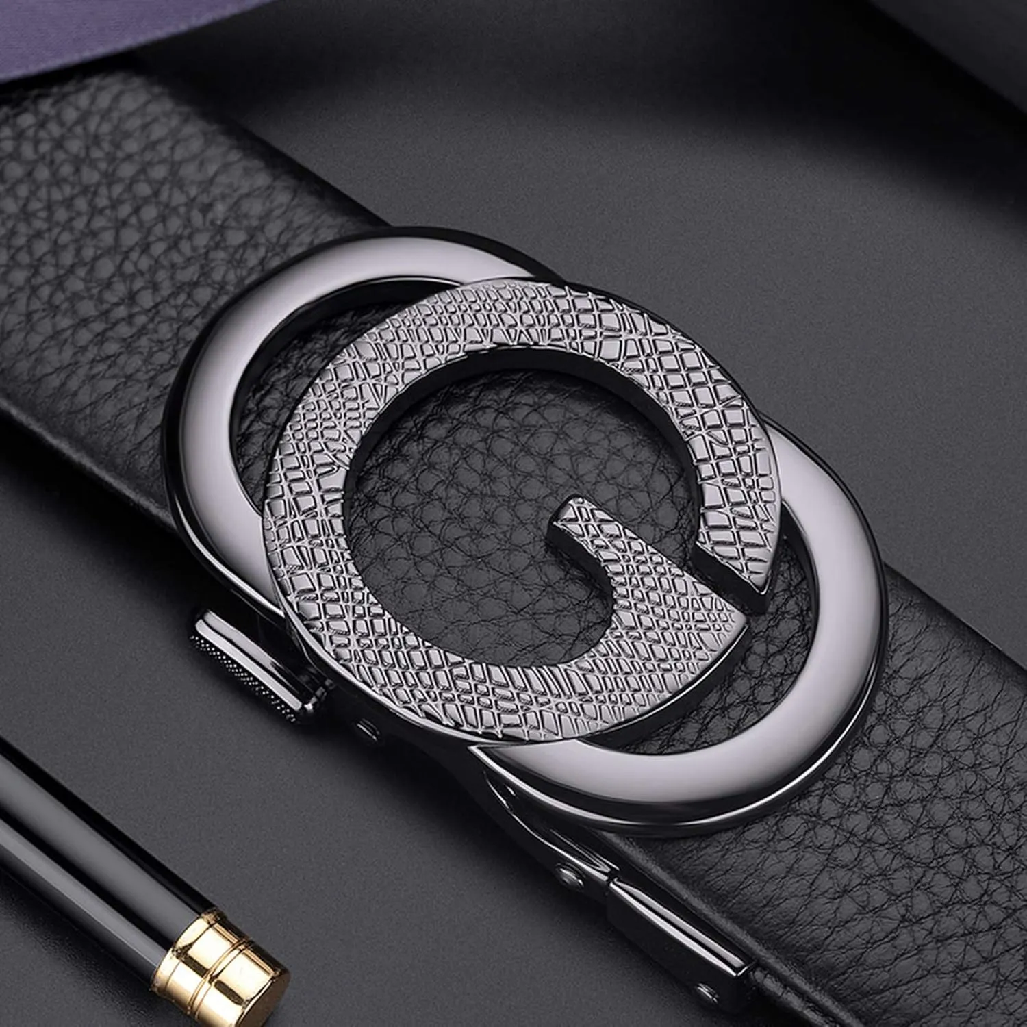 VANNANBA Ratchet Leather Belt for Men Designer Belts for Men with Automatic Buckle Alloy,Trend Fashion with Gift Box