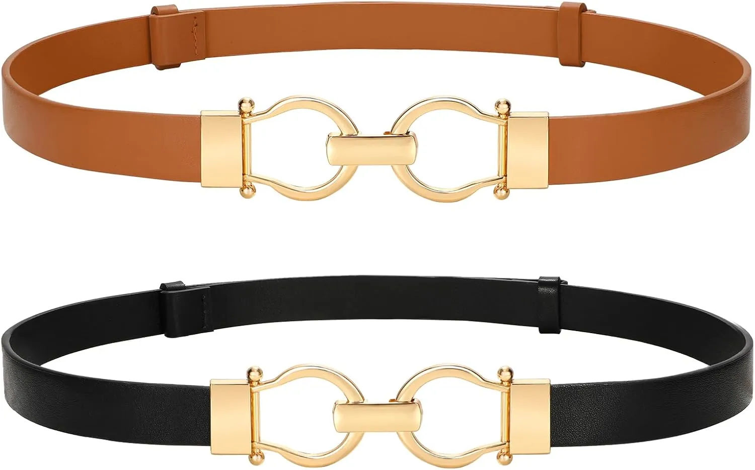 VONMELLI 2 Pack Women's Leather Belts for Jeans Dress Pants Ladies Waist Belt Skinny Belt with Fashion Gold Buckle