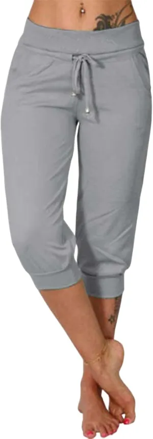 Wankang Sweatpants Capri Pants for Women Cropped Jogger Running Pants Lounge Loose Fit Drawstring Waist Trousers with Pockets