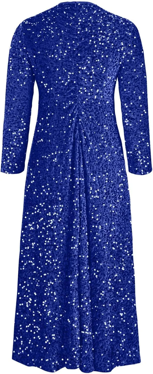 Wedding Guest Dresses for Women Cocktail Dress Sequin Party Dresses 2024 Cold Shoulder Maxi Dress Plus Size Sexy Dress