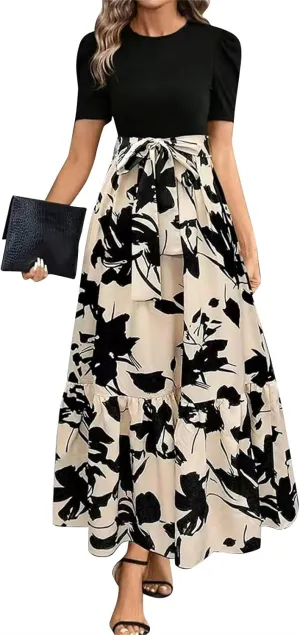 Wedding Guest Dresses for Women, Womens Easter Dresses Plus Size Formal Patchwork Spring Summer Dress 2025