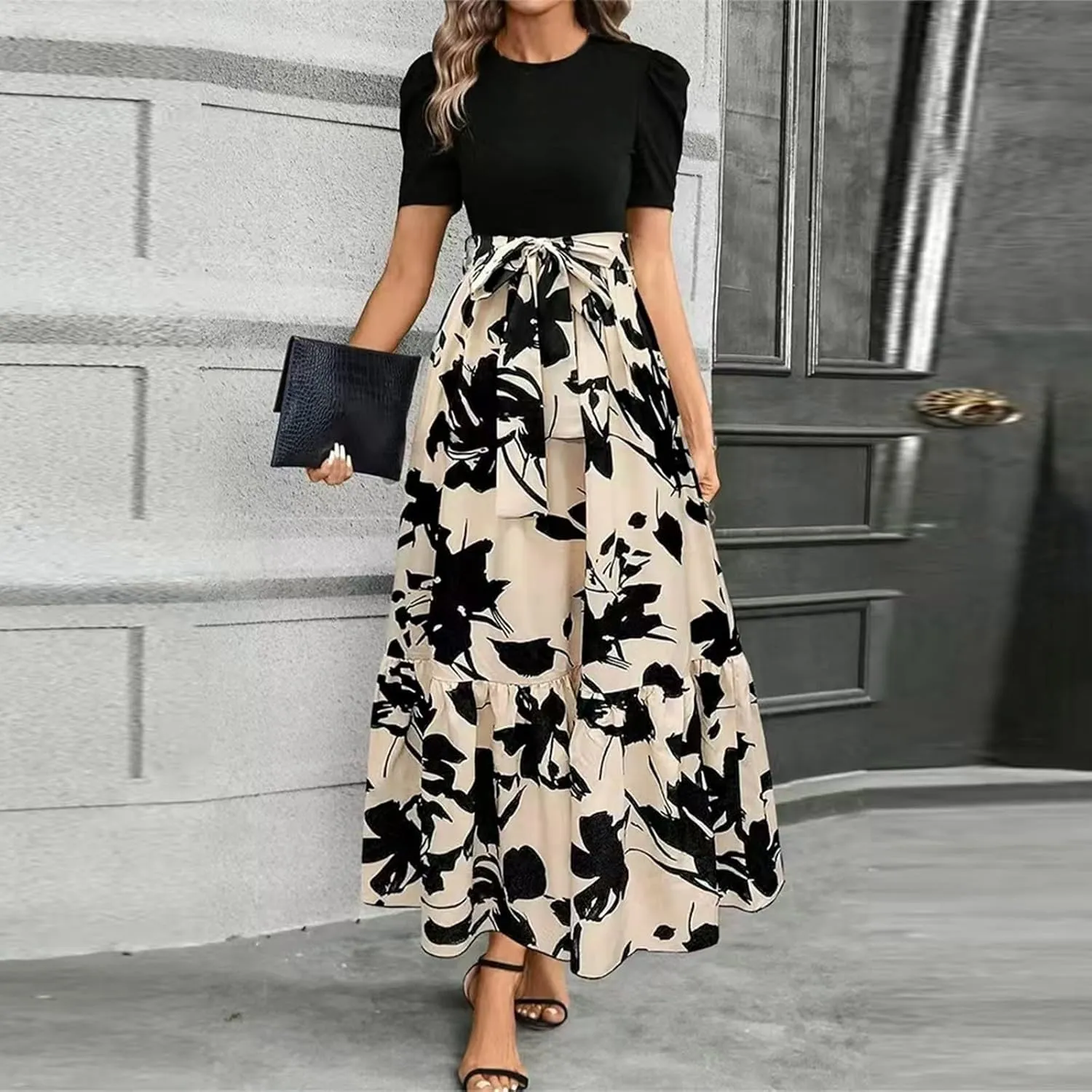 Wedding Guest Dresses for Women, Womens Easter Dresses Plus Size Formal Patchwork Spring Summer Dress 2025