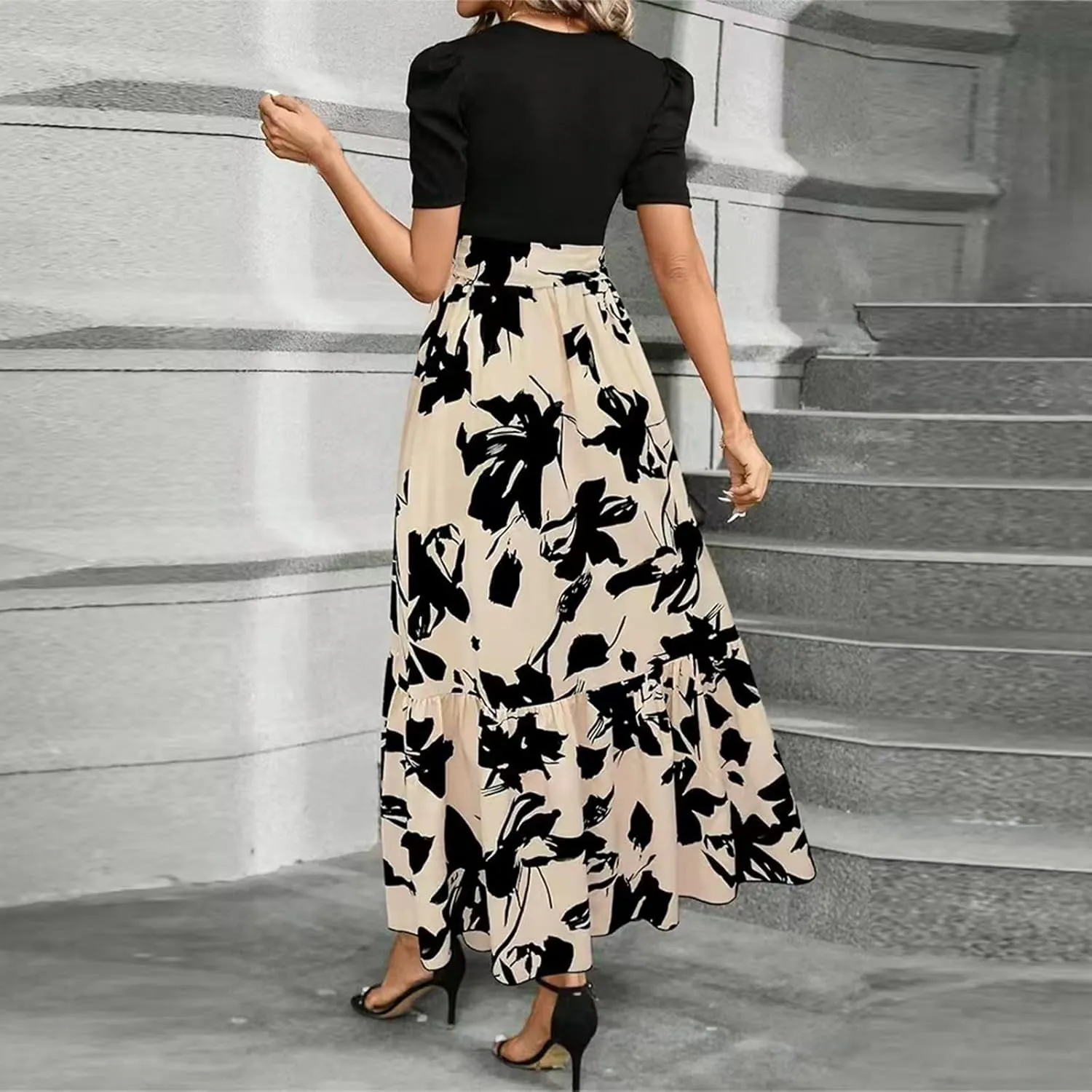 Wedding Guest Dresses for Women, Womens Easter Dresses Plus Size Formal Patchwork Spring Summer Dress 2025