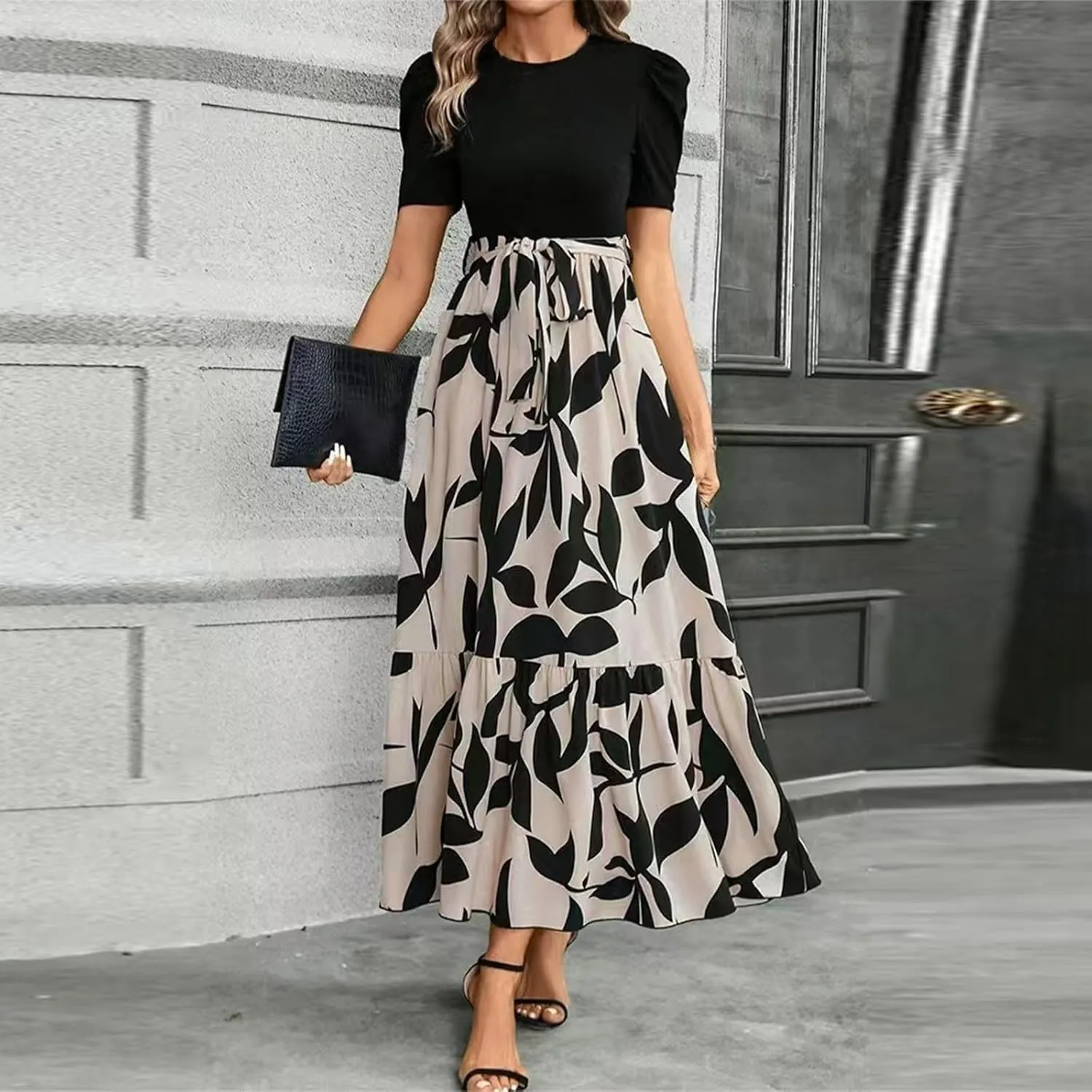 Wedding Guest Dresses for Women, Womens Easter Dresses Plus Size Formal Patchwork Spring Summer Dress 2025