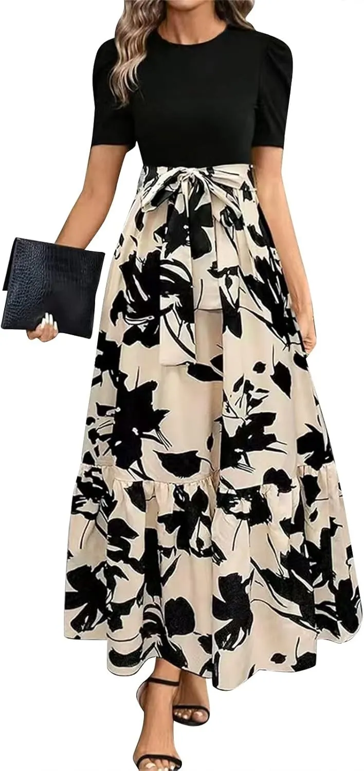 Wedding Guest Dresses for Women, Womens Easter Dresses Plus Size Formal Patchwork Spring Summer Dress 2025