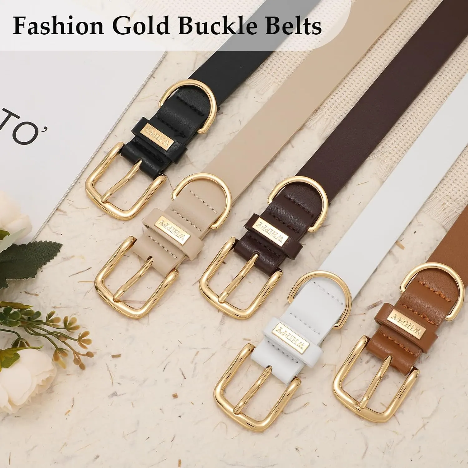 WHIPPY Women Leather Belt Fashion Ladies Waist Belt with Gold Buckle Casual Leather Belt for Jeans Pants Dresses