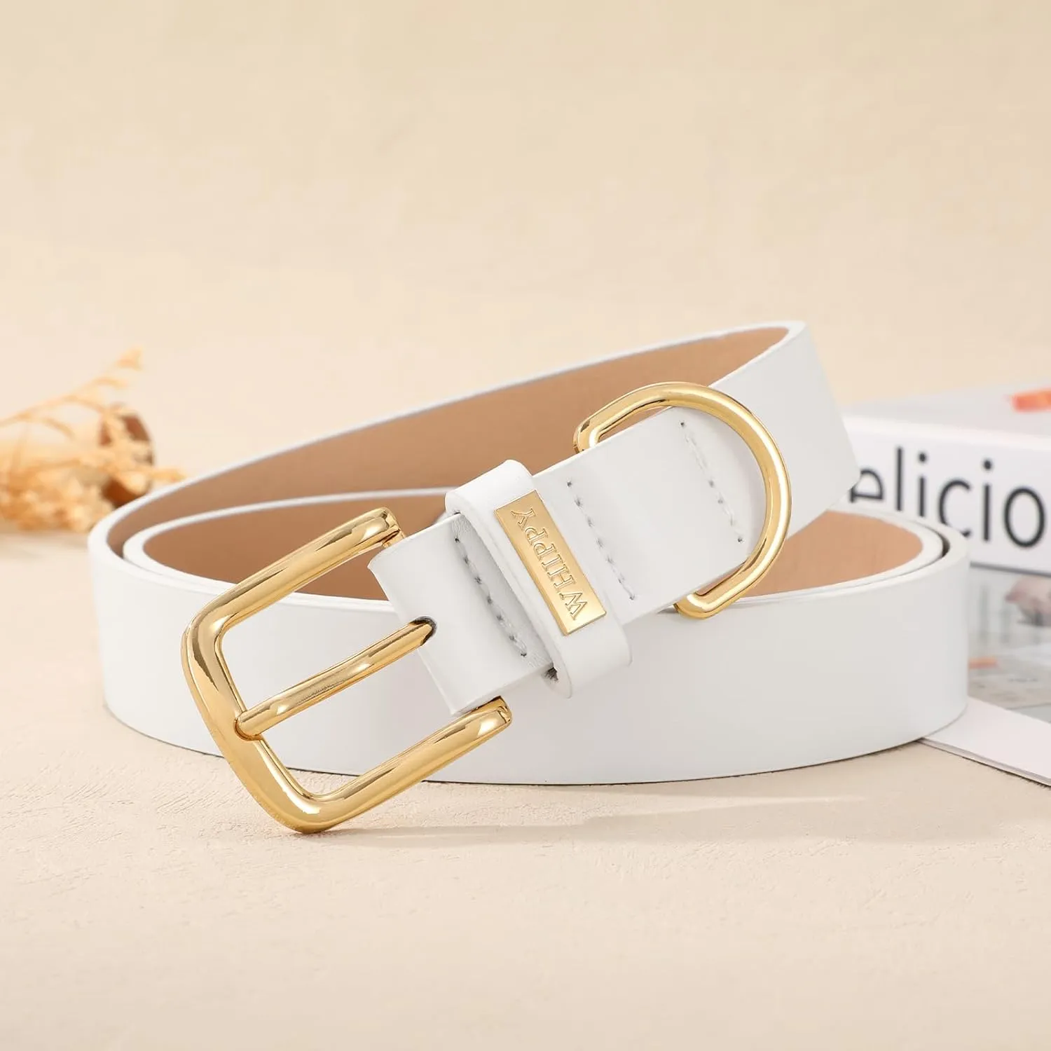 WHIPPY Women Leather Belt Fashion Ladies Waist Belt with Gold Buckle Casual Leather Belt for Jeans Pants Dresses